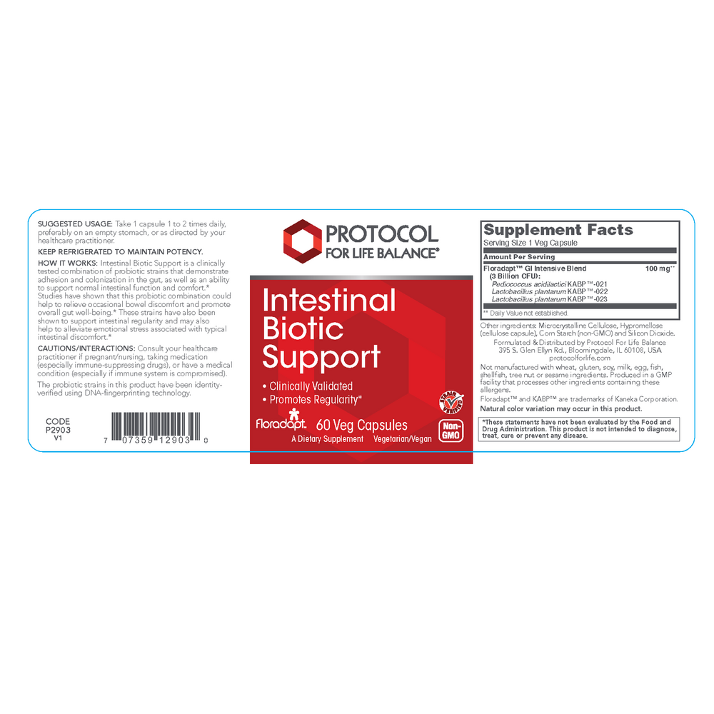 Intestinal Biotic Support 3 Billion CFU, 60 Capsules , Brand_Protocol for Life Balance capsules Form_Capsules Requires Consultation Size_60 Capsules