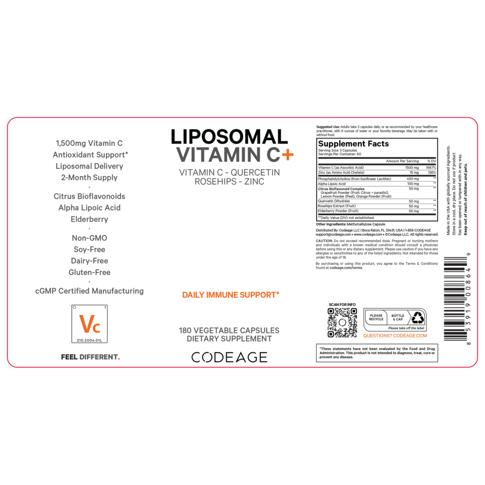 Liposomal Vitamin C+, 180 Capsules