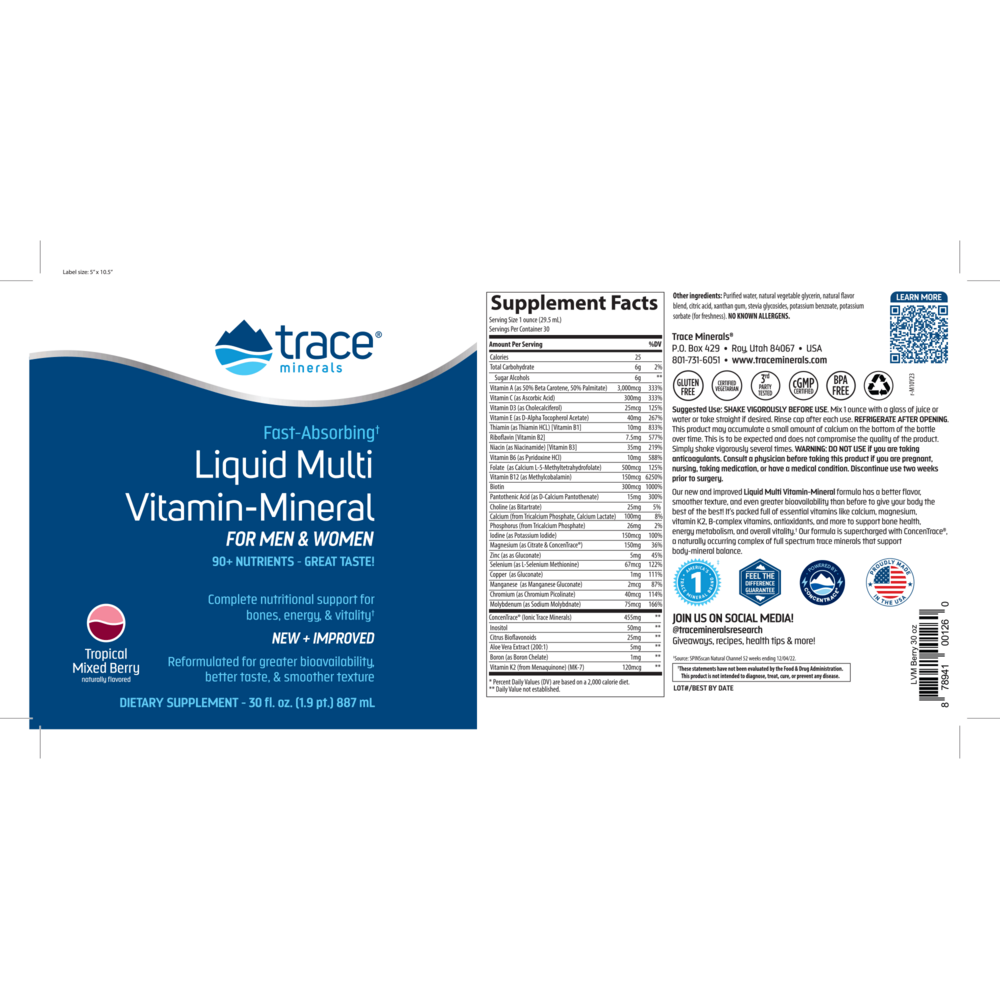 Liquid Multi Vitamin-Mineral Berry Flavor, 887 mL Liquid