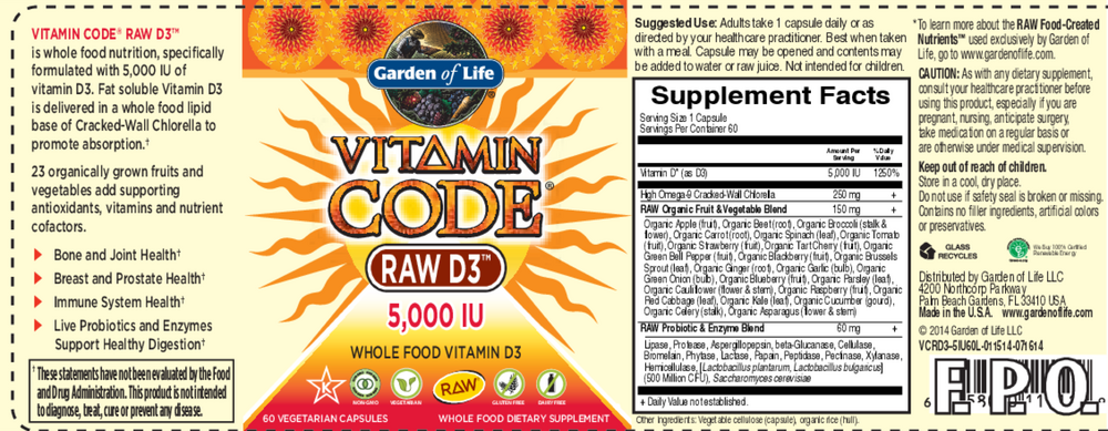 Vitamin Code® RAW D3, 5000 IU, 60 Vegetarian Capsules