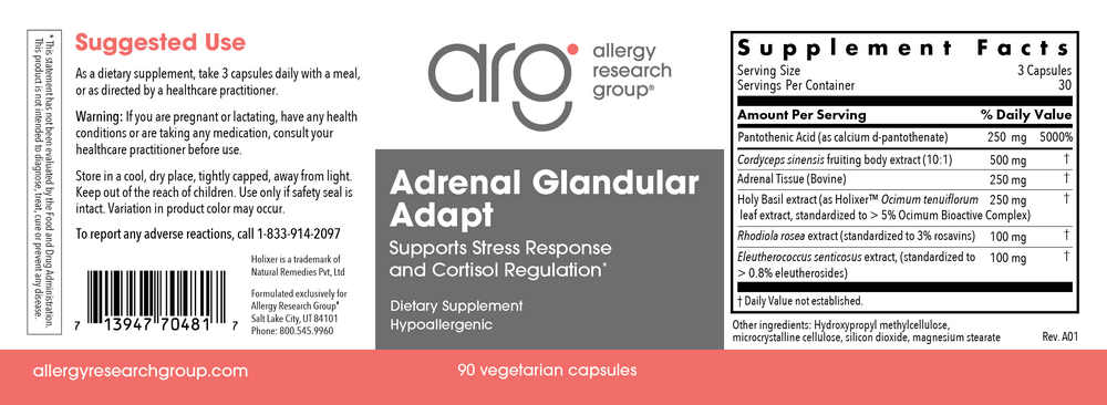 Allergy Research Group Adrenal Glandular Adapt - back of bottle