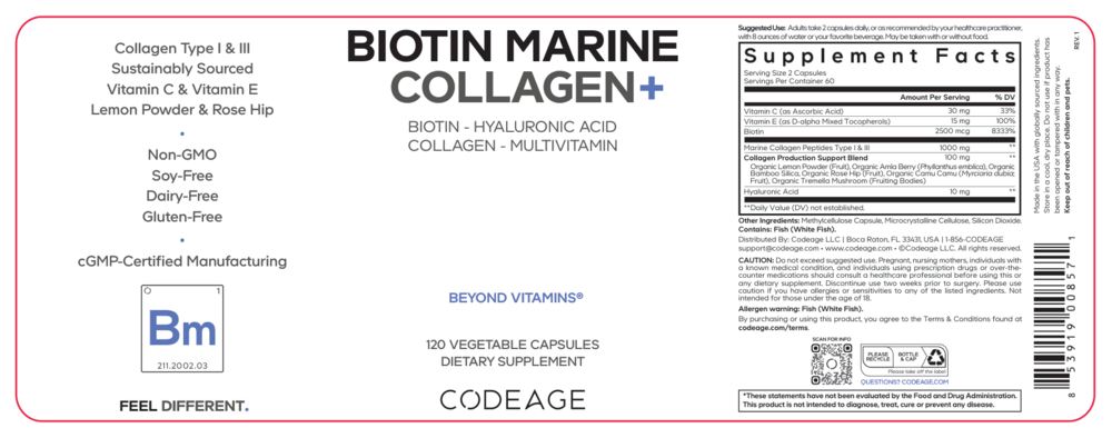 Biotin Marine Collagen + HA + Vit C, 120 Capsules