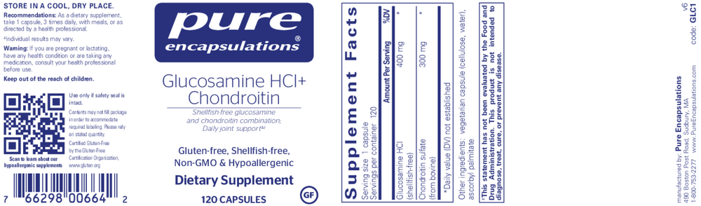 Glucosamine HCl Chondroitin, 120 Capsules , Brand_Pure Encapsulations caps Emersons