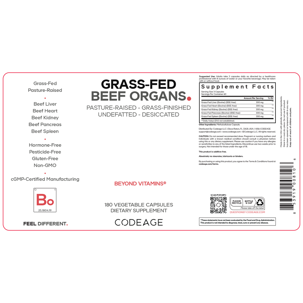 Grass-Fed Beef Organs, 180 Capsules