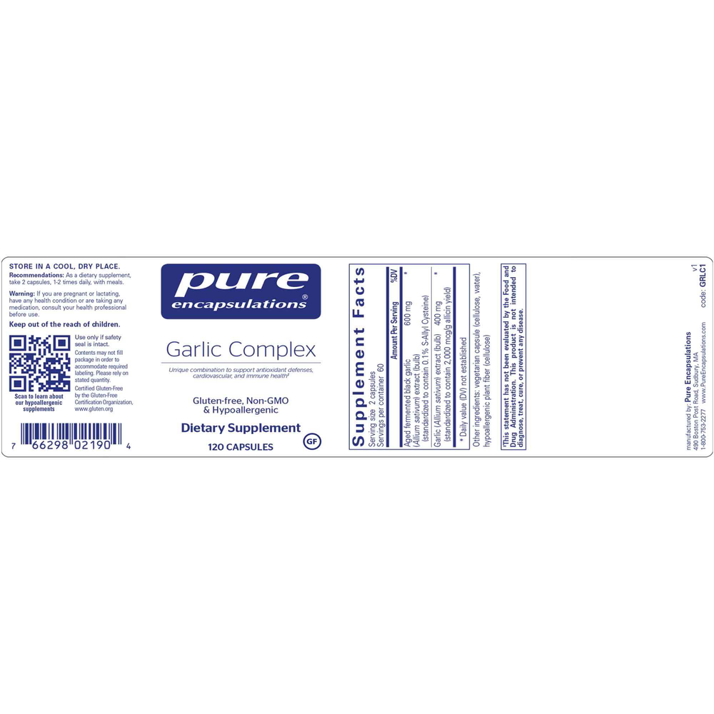 Garlic Complex, 120 Capsules , Brand_Pure Encapsulations caps Emersons