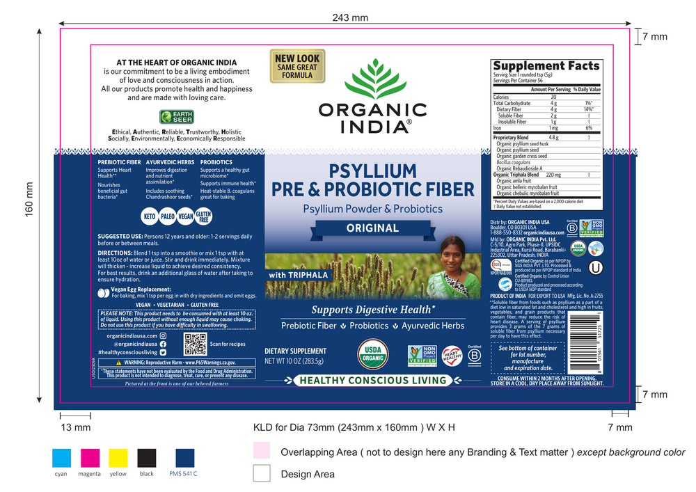 Psyllium Pre & Probiotic Fiber Original, 283.5 Grams , Ayurveda Brand_Organic India Form_Powder