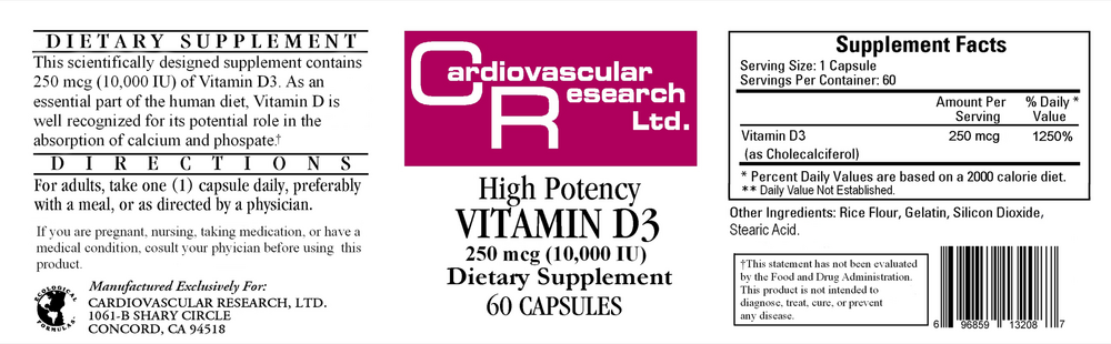 Vitamin D3 10,000iu, 60 Capsules