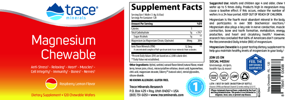 Magnesium Chewable - Raspberry Lemon, 120 Wafers