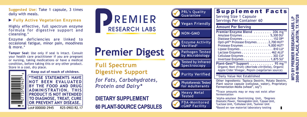 Premier Digest, 60 Capsules , Brand_Premier Research Labs capsules Form_Capsules Requires Consultation Size_60 Capsules
