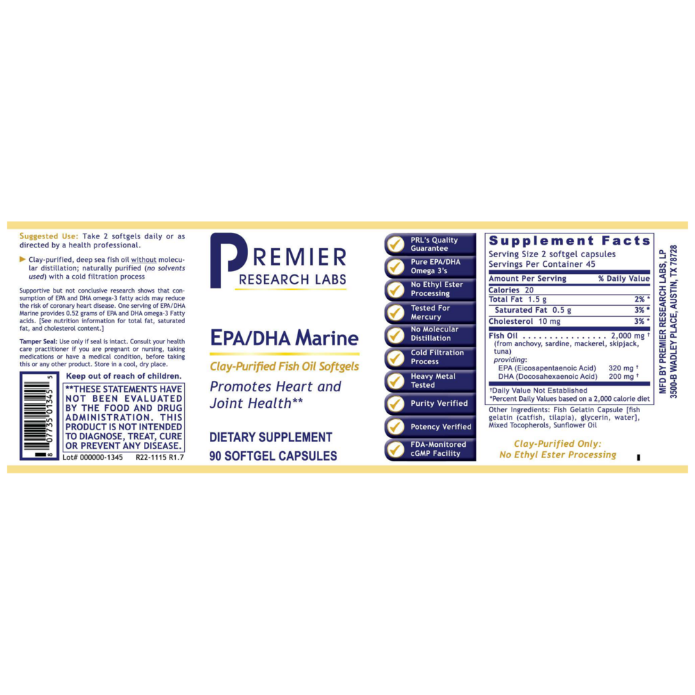 EPA/DHA Marine Softgels, 90 Softgel Capsules , Brand_Premier Research Labs Form_Softgels Requires Consultation Size_90 Softgel Capsules softgels