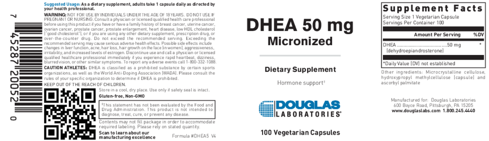 DHEA (Micronized) 50mg, 100 Capsules