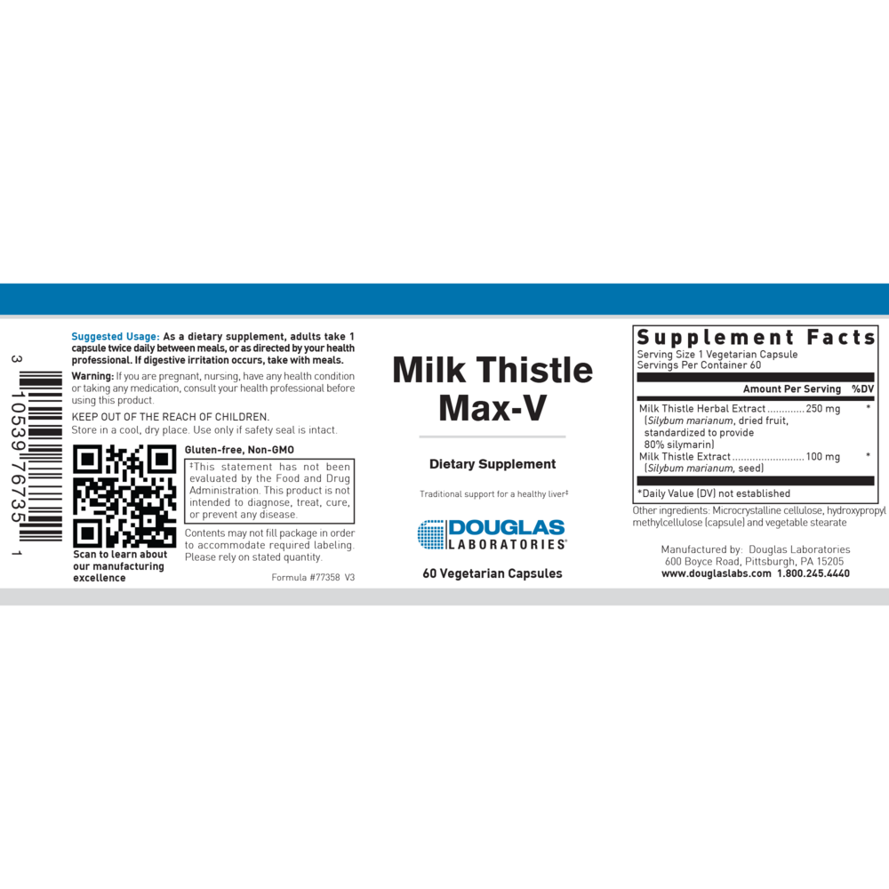 Milk Thistle Max-V 250mg, 60 Capsules