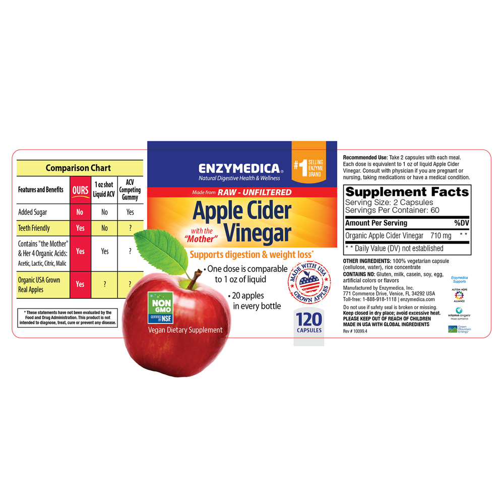 Apple Cider Vinegar (with the "Mother"), 120 Capsules