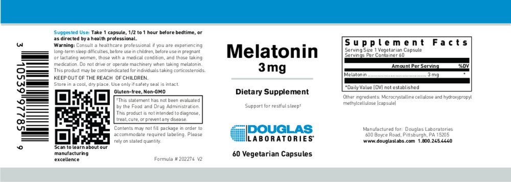 Douglas Laboratories Melatonin 3 mg, 60 Capsules