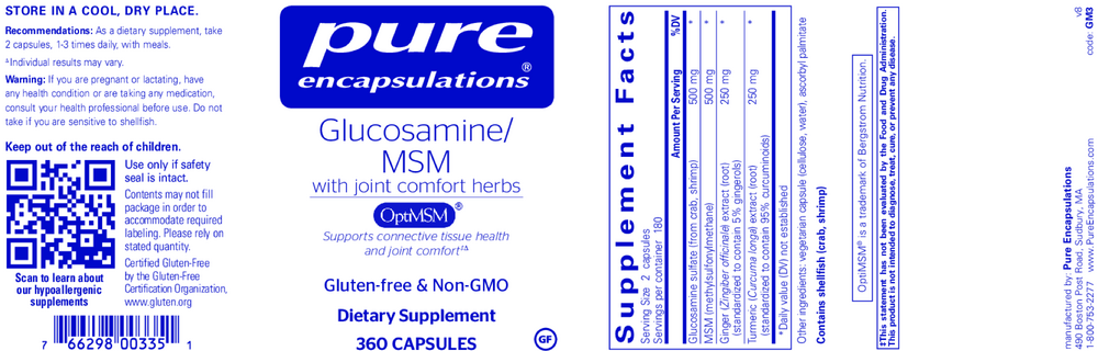 Glucosamine MSM with joint comfort herbs, 360 Capsules , Brand_Pure Encapsulations caps Emersons