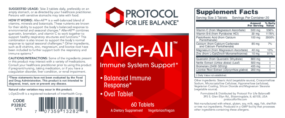 Aller-All Seasonal Support, 60 Tablets , Brand_Protocol for Life Balance Form_Tablets Requires Consultation Size_60 Tablets tablets