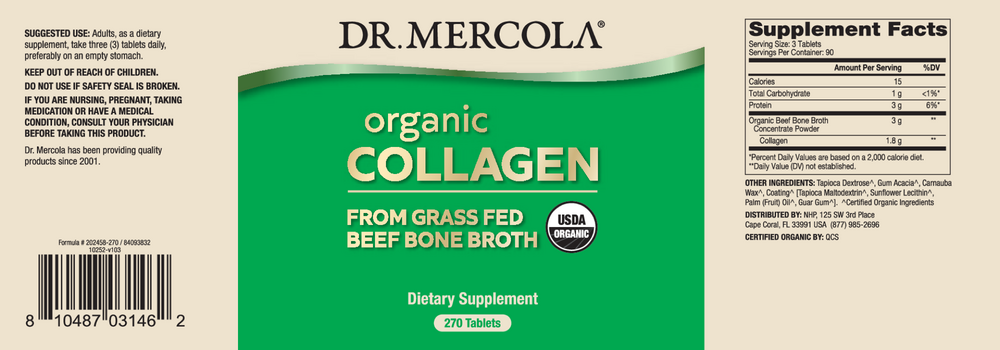 Collagen Organic Beef Broth, 270 Tablets