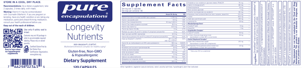 Longevity Nutrients, 120 Capsules , Brand_Pure Encapsulations caps Emersons