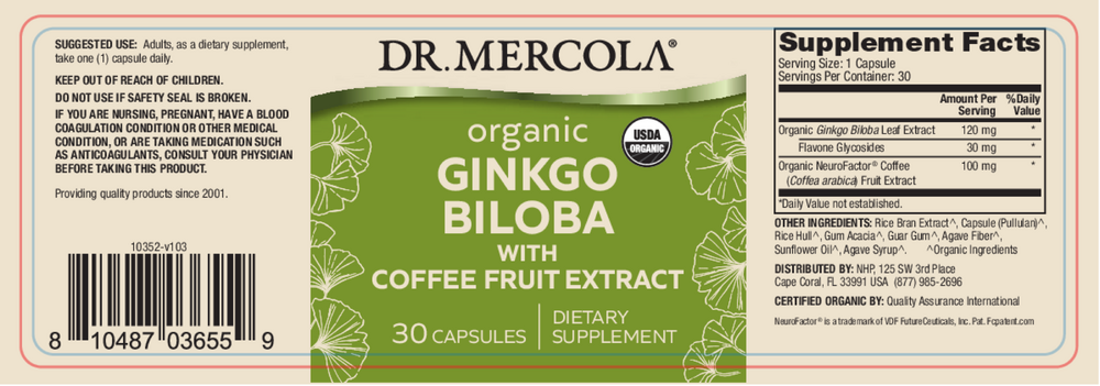 Organic Ginkgo Biloba, 30 Capsules