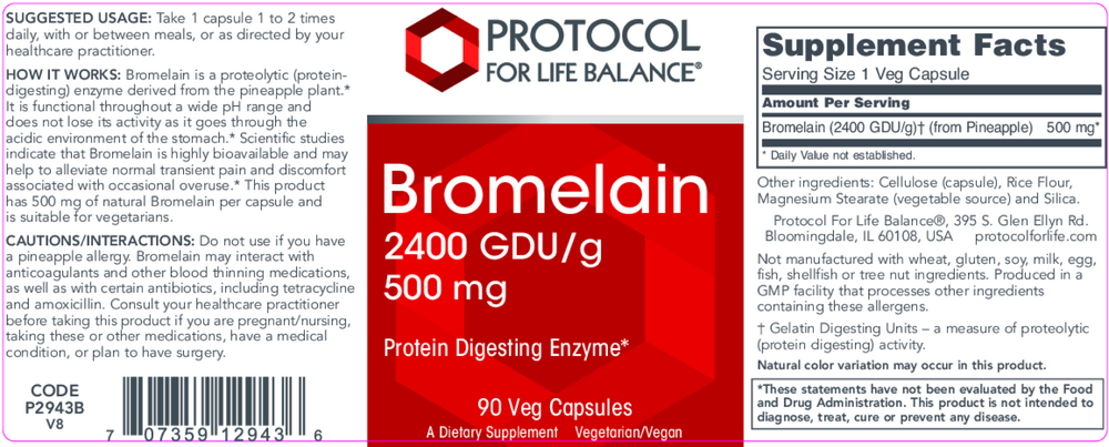 Bromelain 2400 GDU/g 500mg, 90 Capsules , Brand_Protocol for Life Balance capsules Form_Capsules Requires Consultation Size_90 Capsules