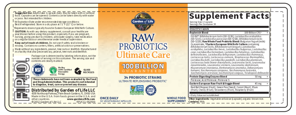 RAW Probiotics Ultimate Care, 34 Probiotic Strains, 30 Vegetarian Capsules