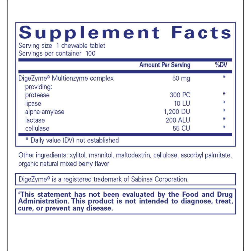 Digestive Enzyme chewables, 100 Chewables , Brand_Pure Encapsulations Form_Chewables Requires Consultation Size_100 Chewables