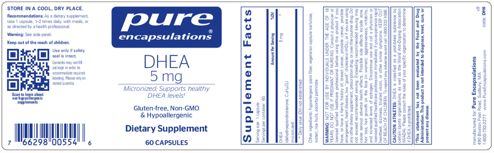 DHEA 5mg, 60 Capsules , Brand_Pure Encapsulations Form_Capsules Requires Consultation Size_60 Capsules