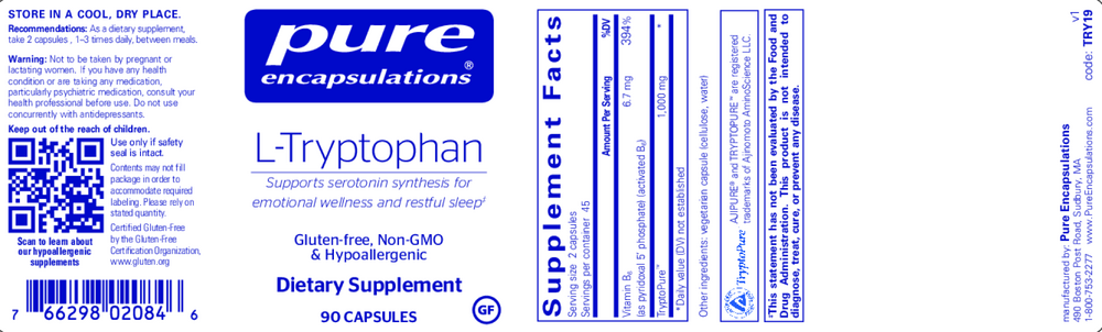 L-Tryptophan, 90 Capsules , Brand_Pure Encapsulations caps Emersons