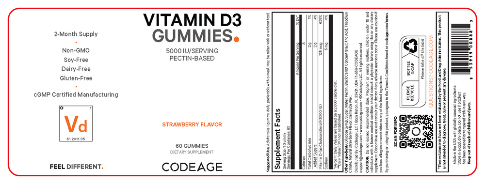 Vitamin D3 5000IU Gummies, 60 Gummies