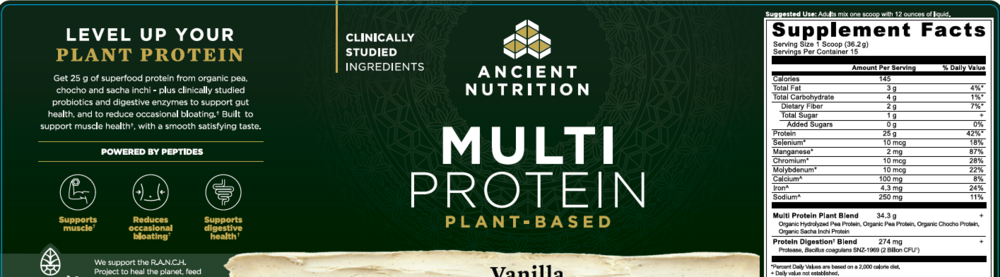 Ancient Nutrition Multi Protein (Plant) - Vanilla Bean - back