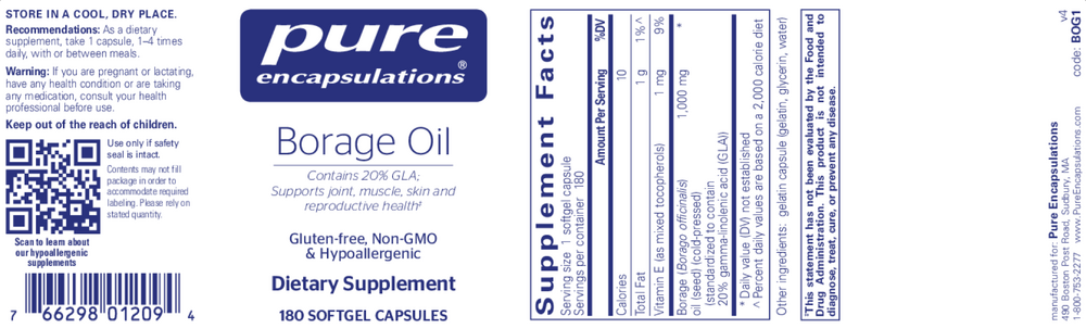 Borage Oil 180, Softgels , Brand_Pure Encapsulations Emersons Form_Capsules Requires Consultation Size_180 Capsules softgels