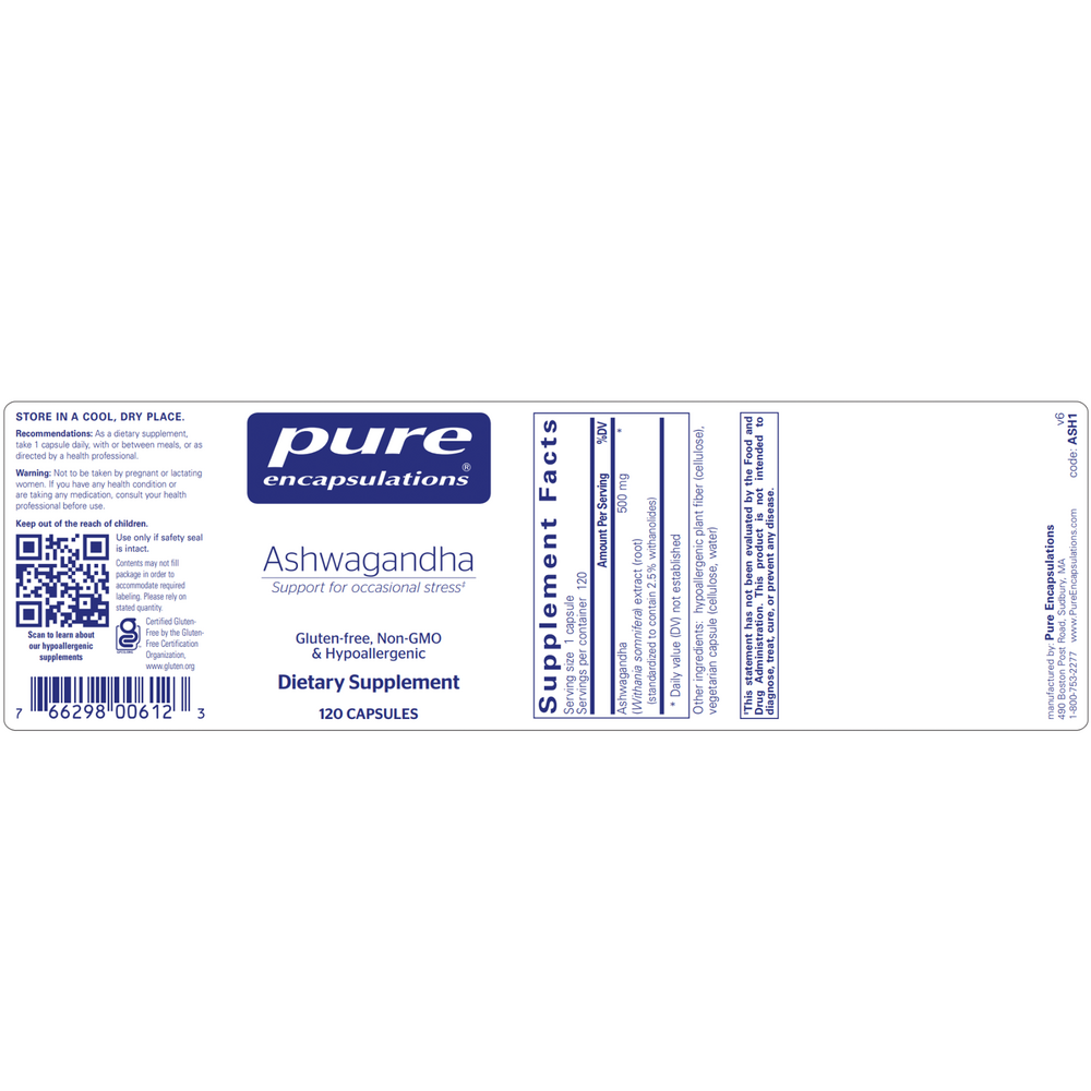 Ashwagandha, 120 Capsules , Brand_Pure Encapsulations Form_Capsules Requires Consultation Size_120 Capsules