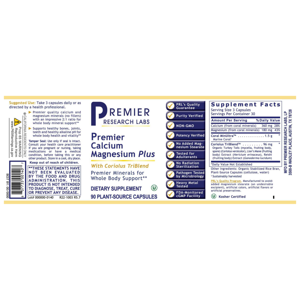 Premier Calcium Magnesium Plus, 90 Capsules , Brand_Premier Research Labs capsules Form_Capsules Requires Consultation Size_90 Capsules