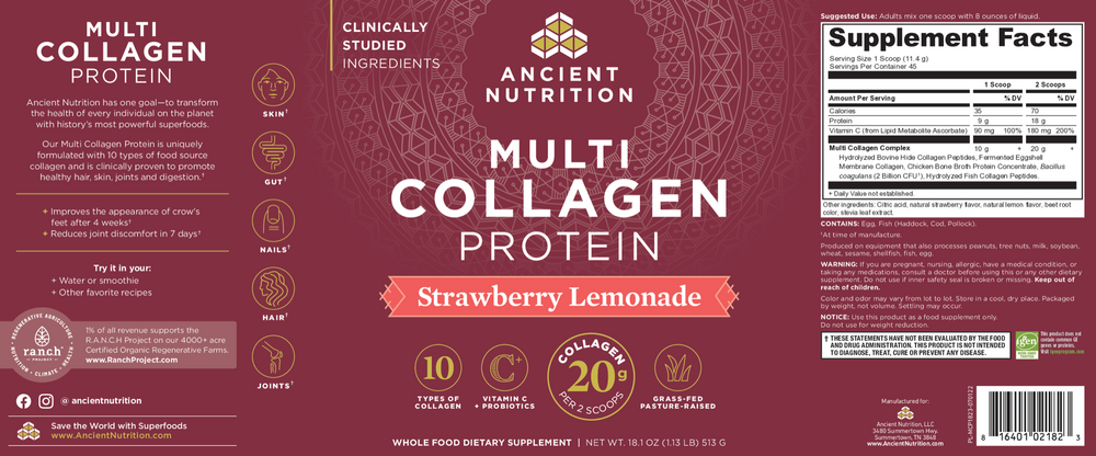 Ancient Nutrition Multi Collagen Protein Strawberry Lemonade - back