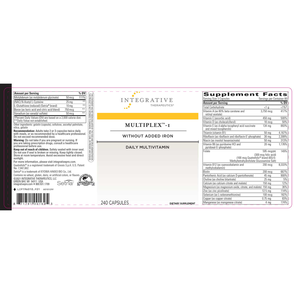 Multiplex 1 w/o Iron, 240 Capsules
