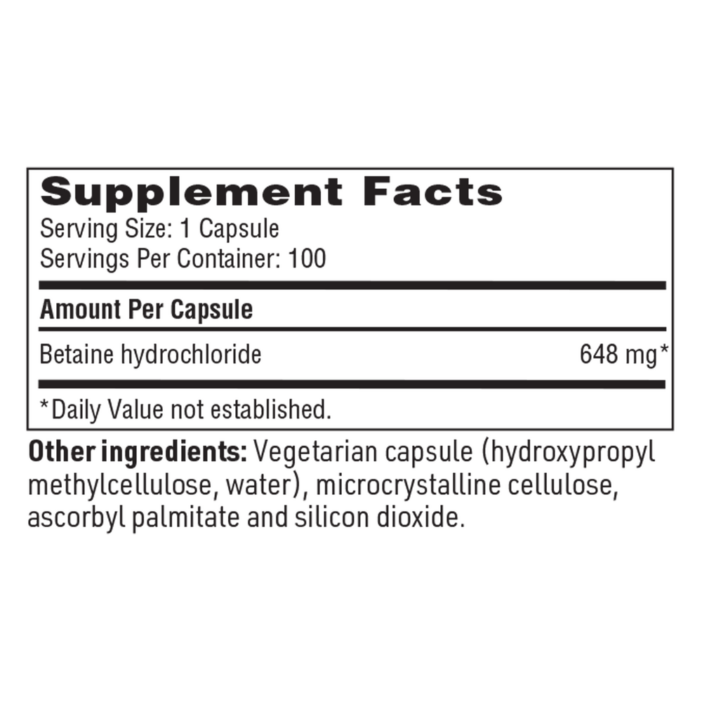 Betaine HCI, 100 Capsules