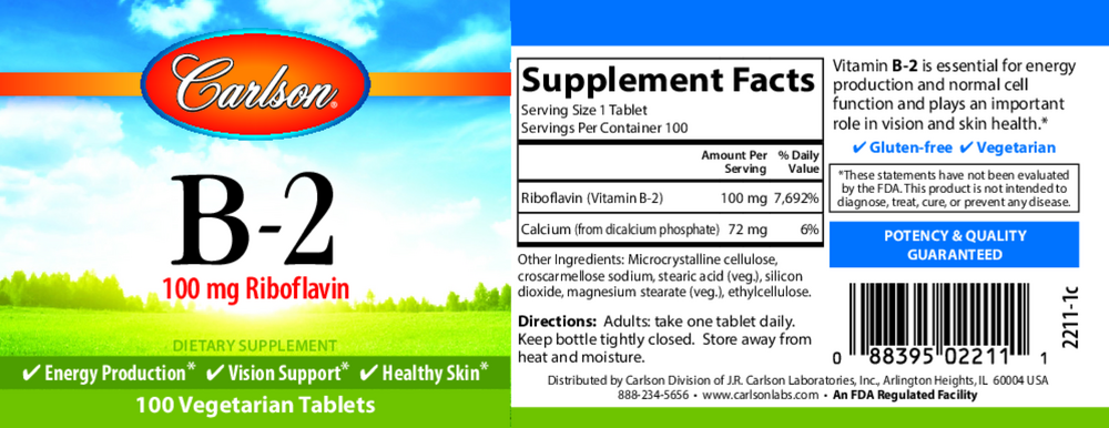 Vitamin B-2, 100 Tablets