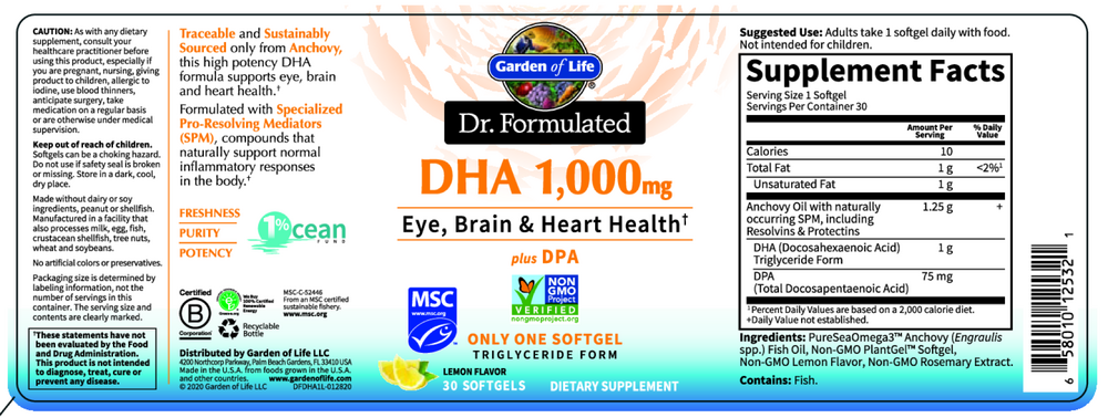 Dr. Formulated DHA 1000mg, 30 Softgels