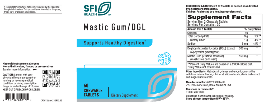 Mastic Gum/DGL, 60 Chewable Tablets