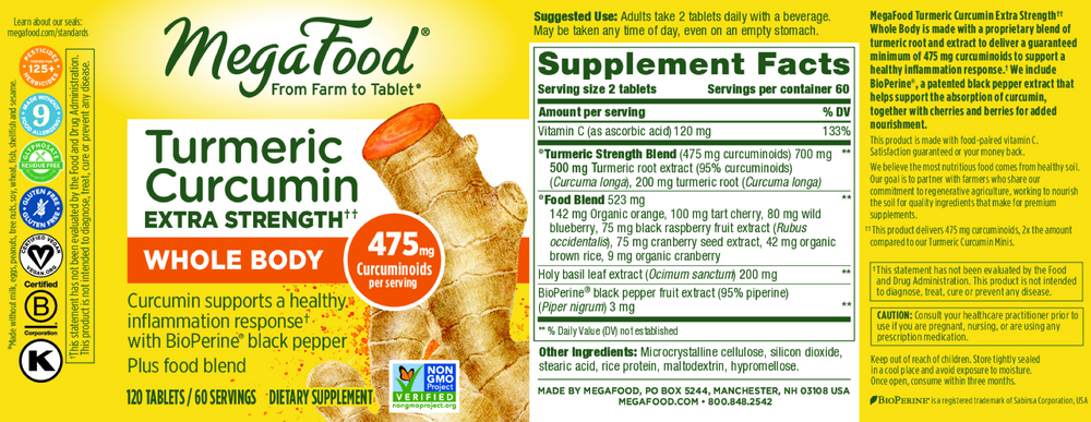 Turmeric Curcumin Extra Strength - Whole Body, 120 Tablets