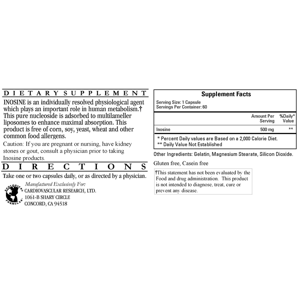 Inosine (Liposome enhanced) 500mg, 60 Capsules