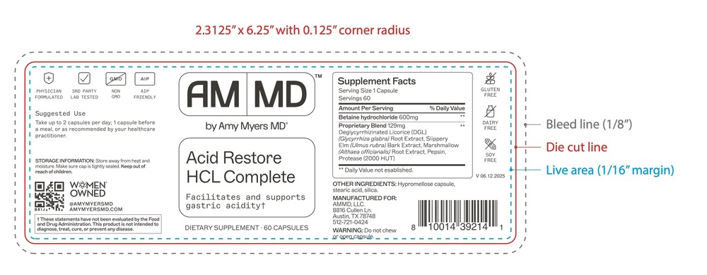 Amy Myers MD Acid Restore HCL Complete - back