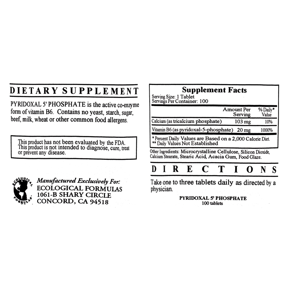 Pyridoxal 5' Phosphate, 100 Tablets