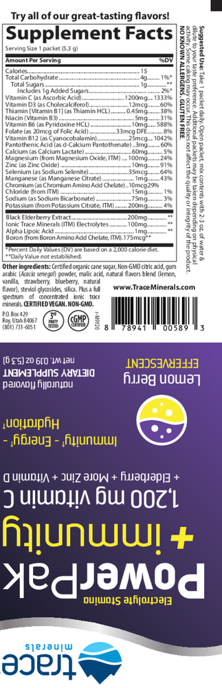 Electrolyte Stamina Power Pak + Immunity - Lemon Berry, 30 Packets