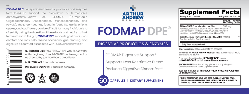 Arthur Andrew Medical FODMAP DPE, Fermentable Food Intolerance Relief - back