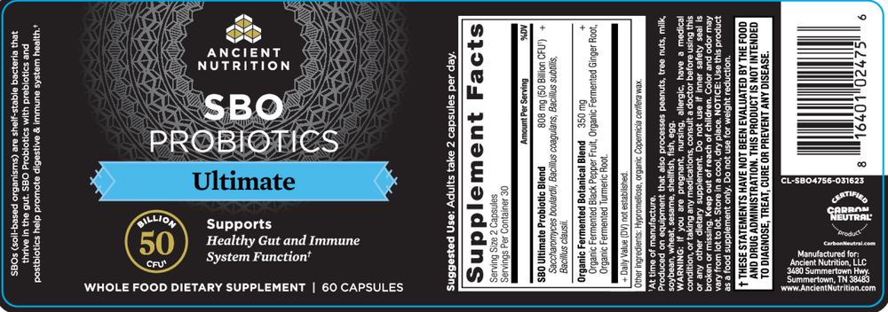 Ancient Nutrition SBO Probiotic Ultimate - back