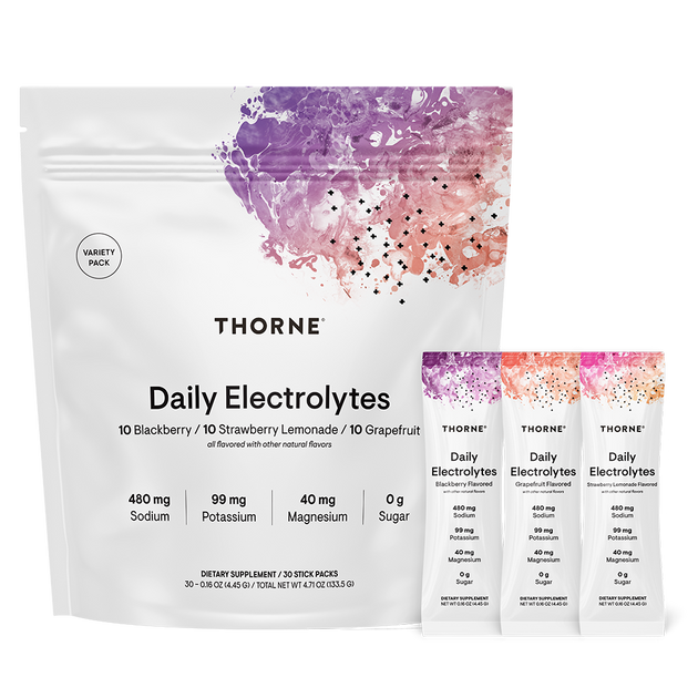 Daily Electrolytes Variety Pack, Blackberry / Strawberry Lemonade / Grapefruit, 30 Packets , Brand_Thorne Research Form_Packets Size_30 Packets