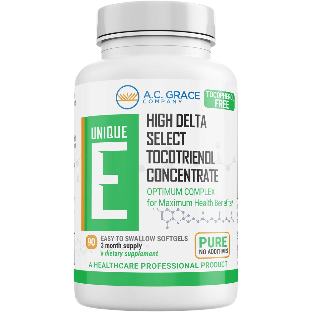 A.C. Grace UNIQUE E Tocotrienol Concentrate 90 softgels - front of bottle