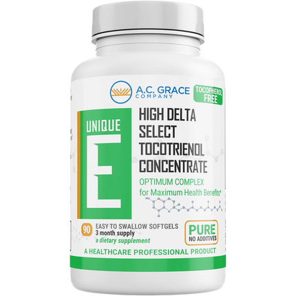 A.C. Grace UNIQUE E Tocotrienol Concentrate 90 softgels - front of bottle