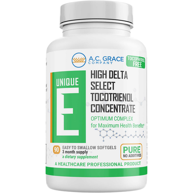 A.C. Grace UNIQUE E Tocotrienol Concentrate 90 softgels - front of bottle